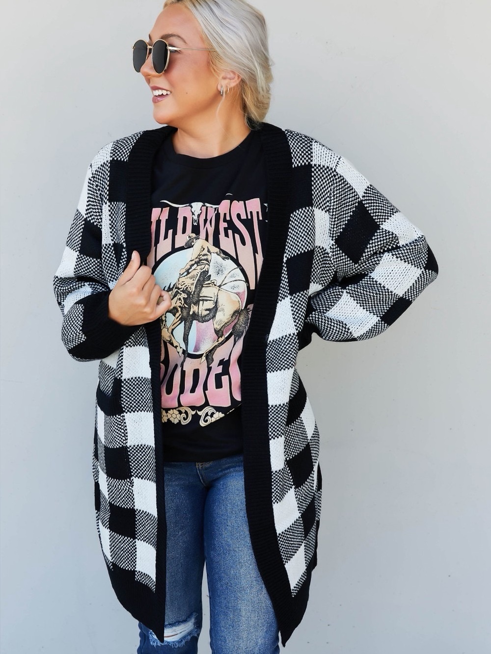 Black and White Buffalo Plaid Cardigan